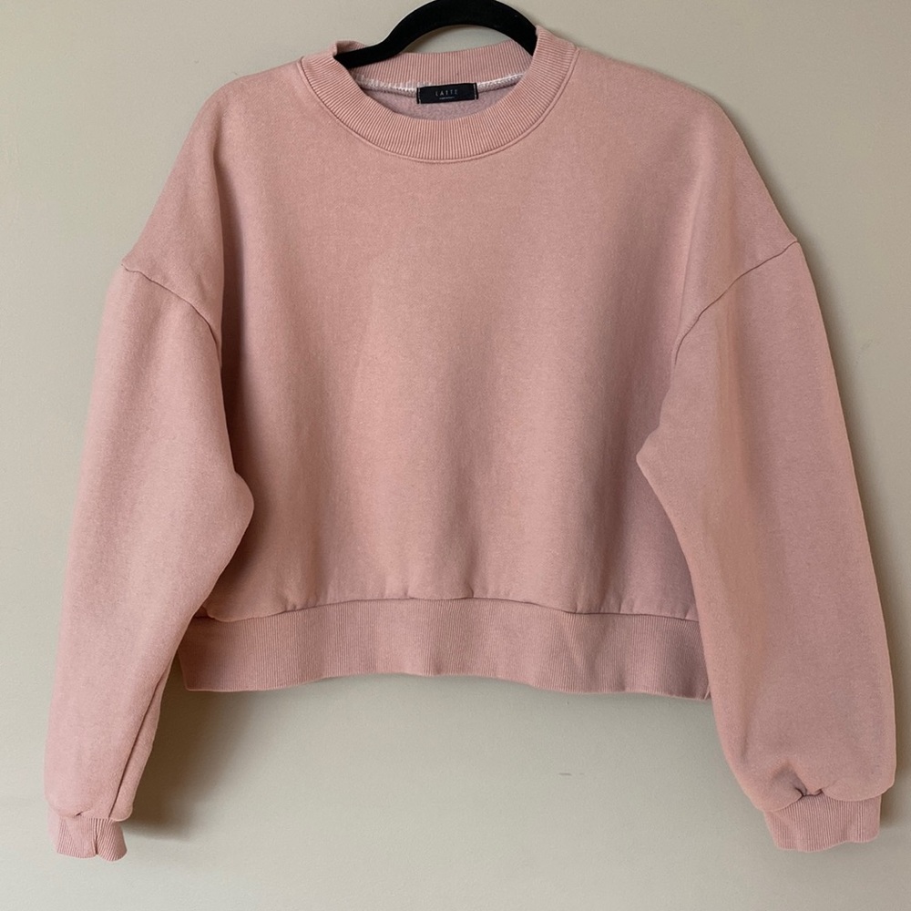 Oversized Crewneck Cropped Pullover Sweater | Pink